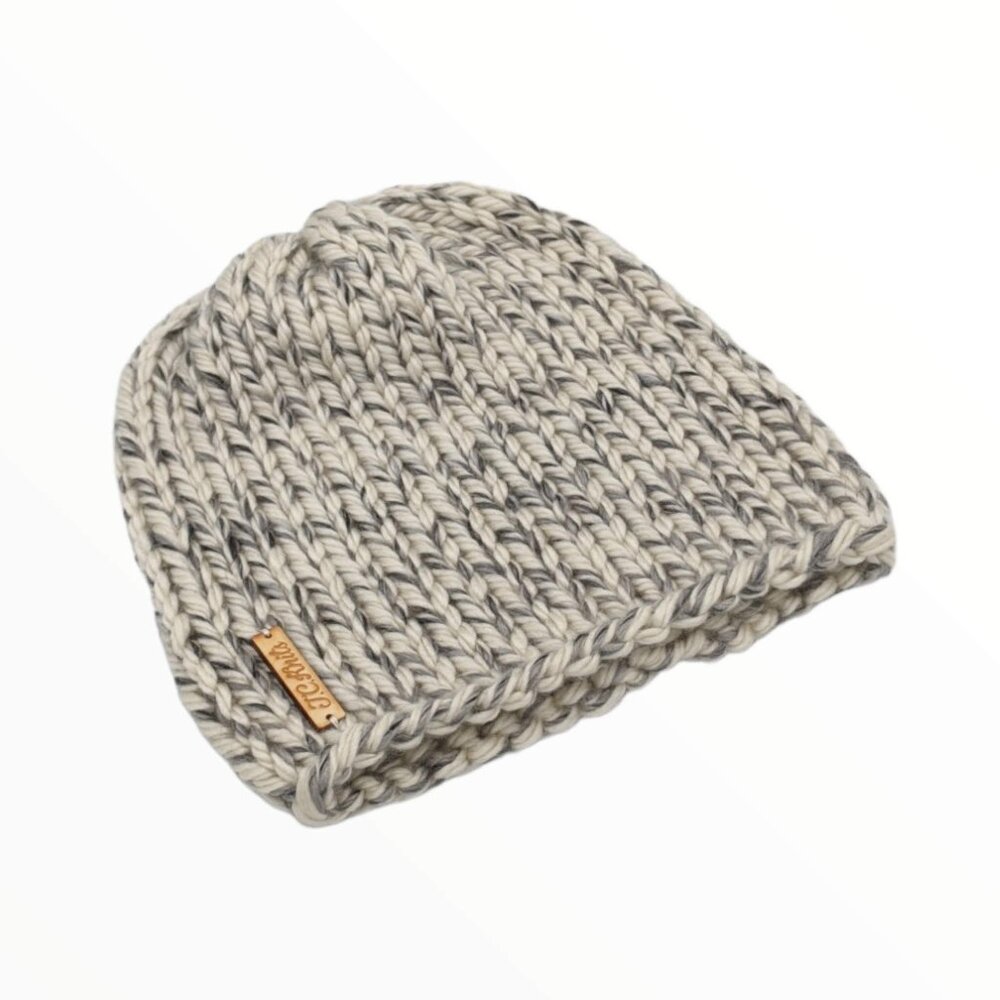 Handmade Knit Hat - Cream and Gray-Charcoal - Unisex